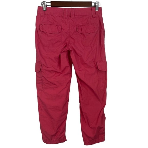 LONDON JEAN FLAT FRONT LOW RISE TAPERED CROP COTTON CARGO PANT PINK SIZE 0 EUC - Picture 4 of 9